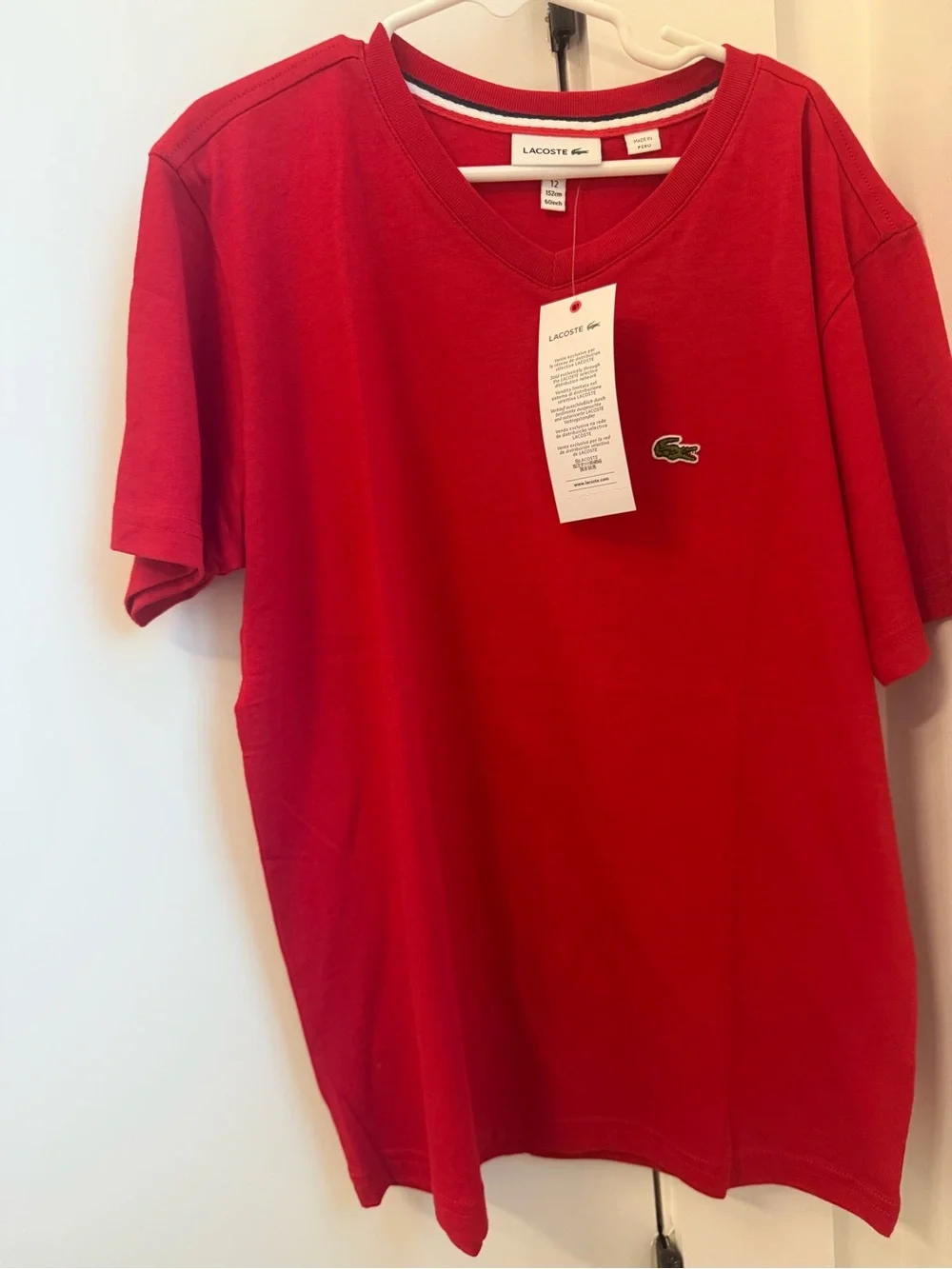 Lacoste Red Short Sleeve Crew Tee with Crocodile Logo NWT
